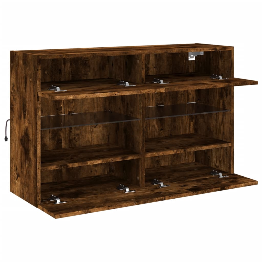 Wall-mounted TV cabinet with LED lights, smoky, 98.5x30x60.5cm