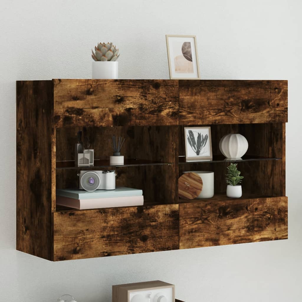 Wall-mounted TV cabinet with LED lights, smoky, 98.5x30x60.5cm