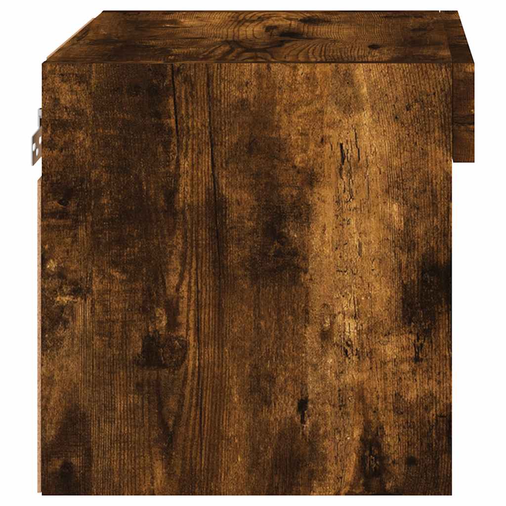 Wall-mounted nightstand with LED lights, smoke oak