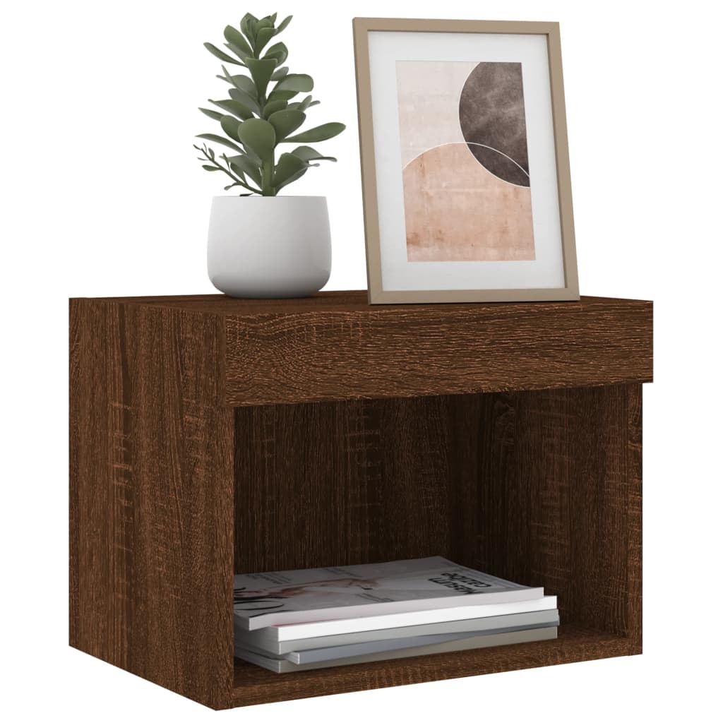 Wall-mounted nightstands with LED, 2 pcs., brown oak