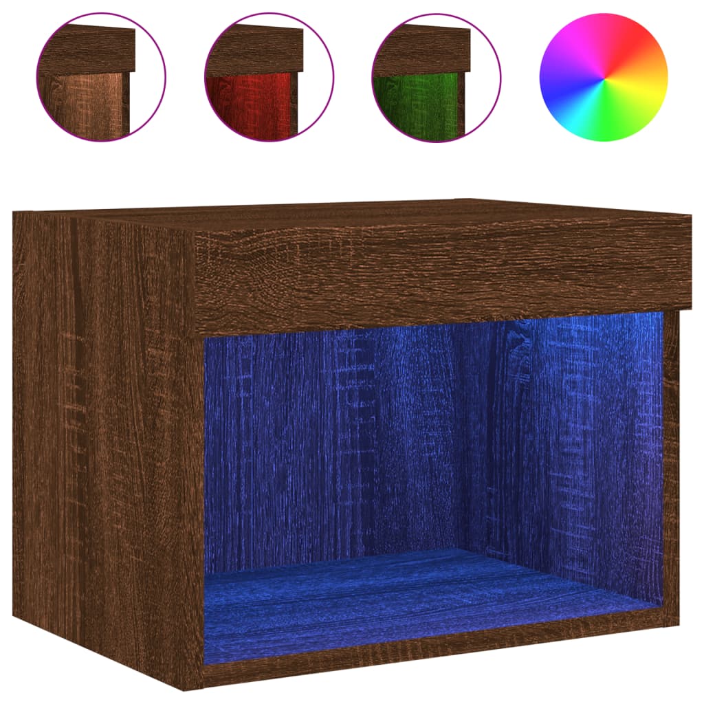 Wall-mounted nightstands with LED, 2 pcs., brown oak