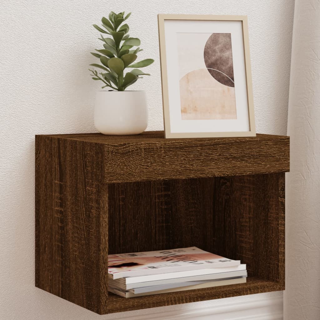 Wall-mounted nightstands with LED, 2 pcs., brown oak