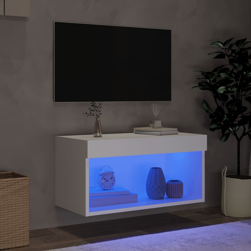 TV spintelė su LED lemputėmis, baltos spalvos, 60x30x30cm