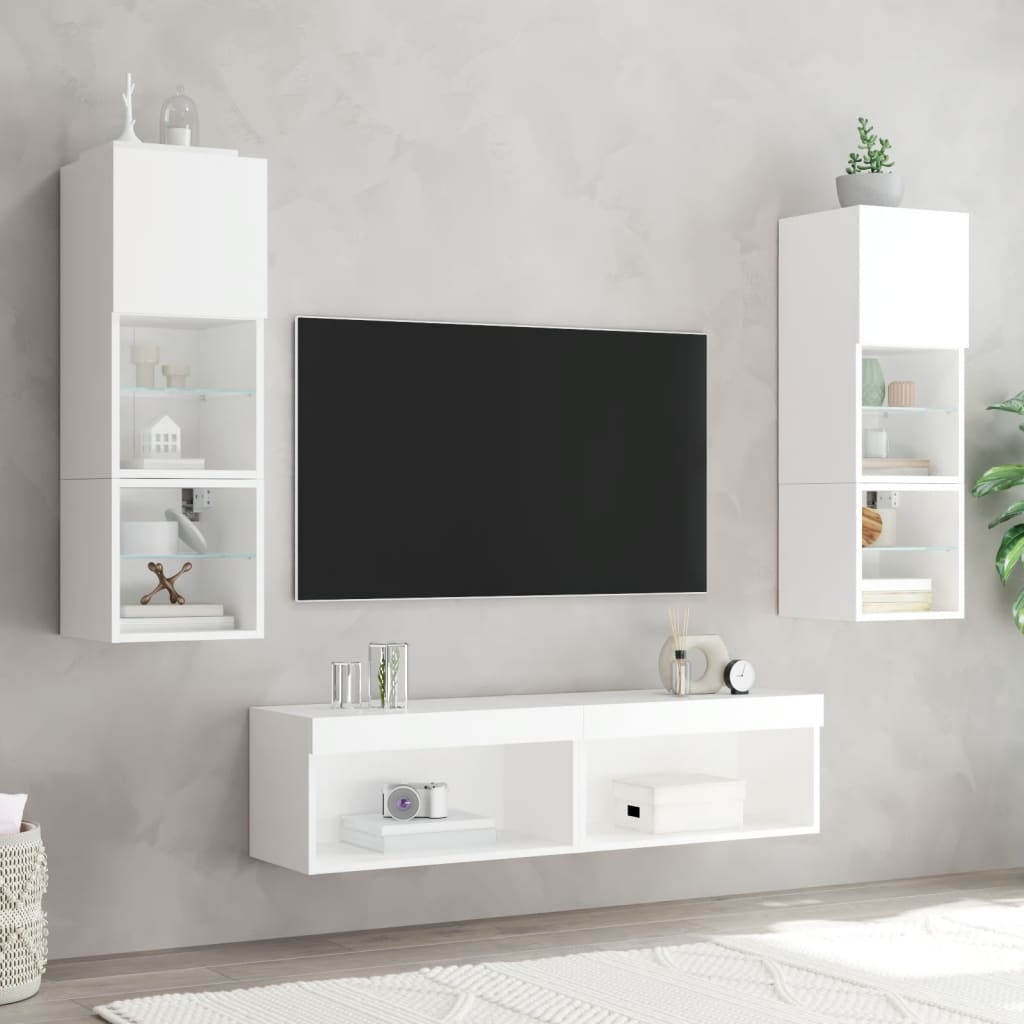 TV spintelė su LED lemputėmis, baltos spalvos, 60x30x30cm