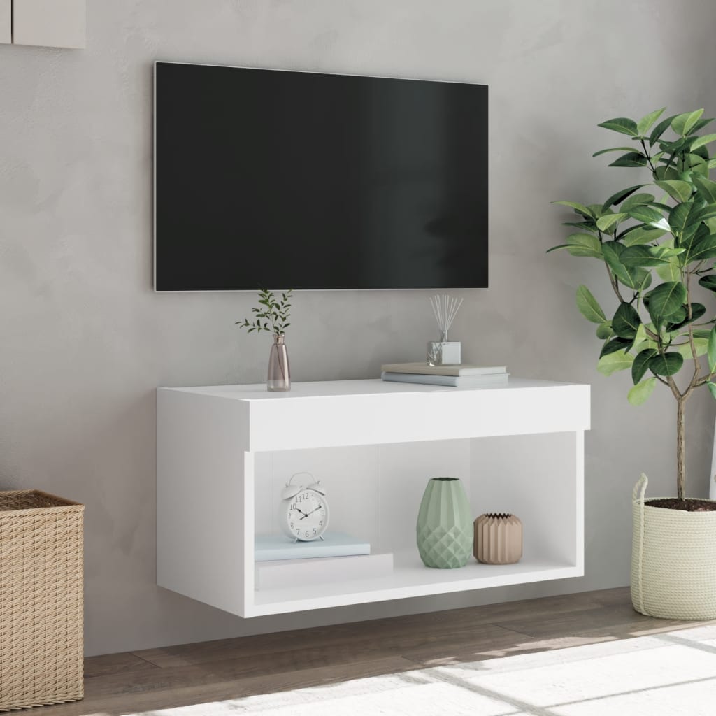 TV spintelė su LED lemputėmis, baltos spalvos, 60x30x30cm