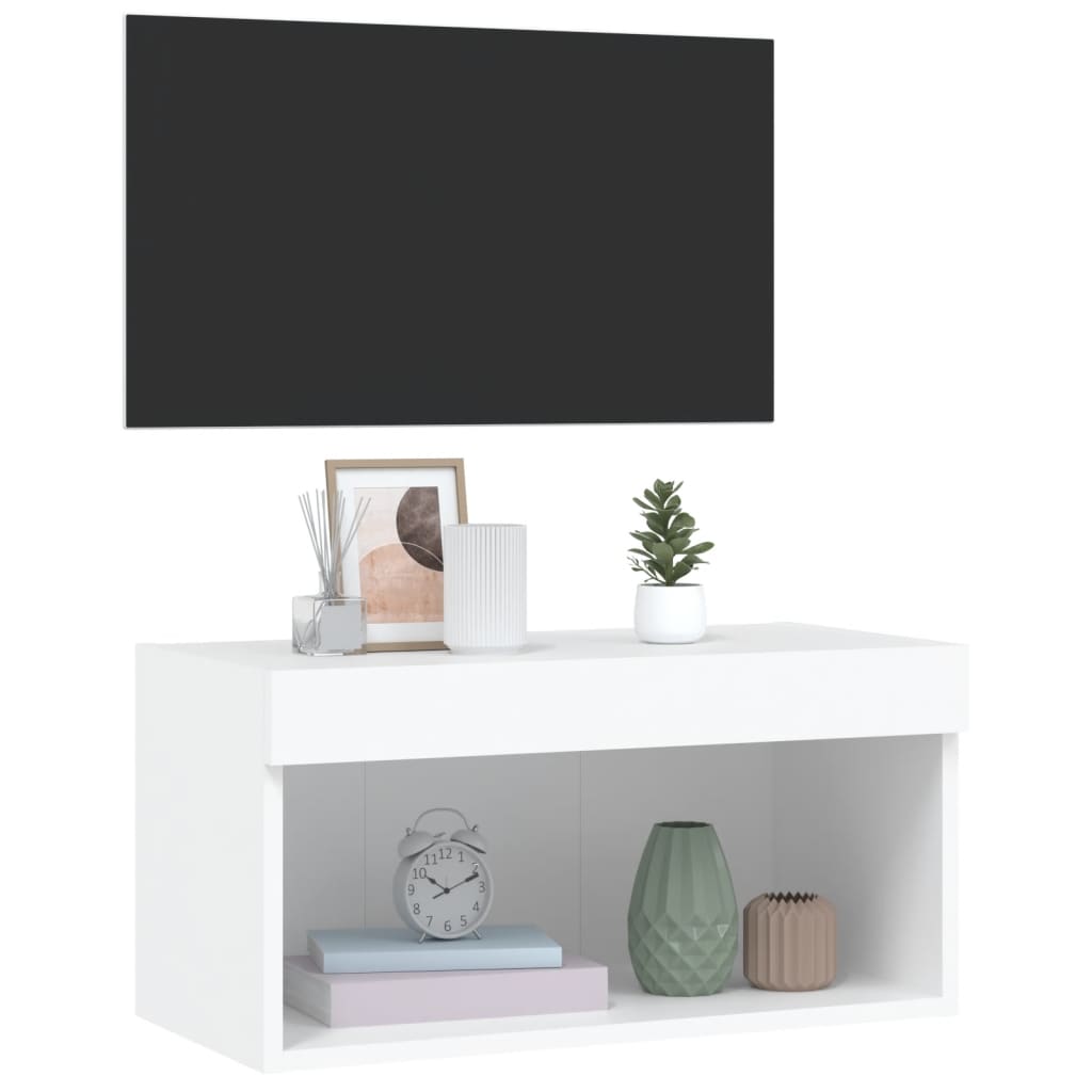 TV spintelė su LED lemputėmis, baltos spalvos, 60x30x30cm