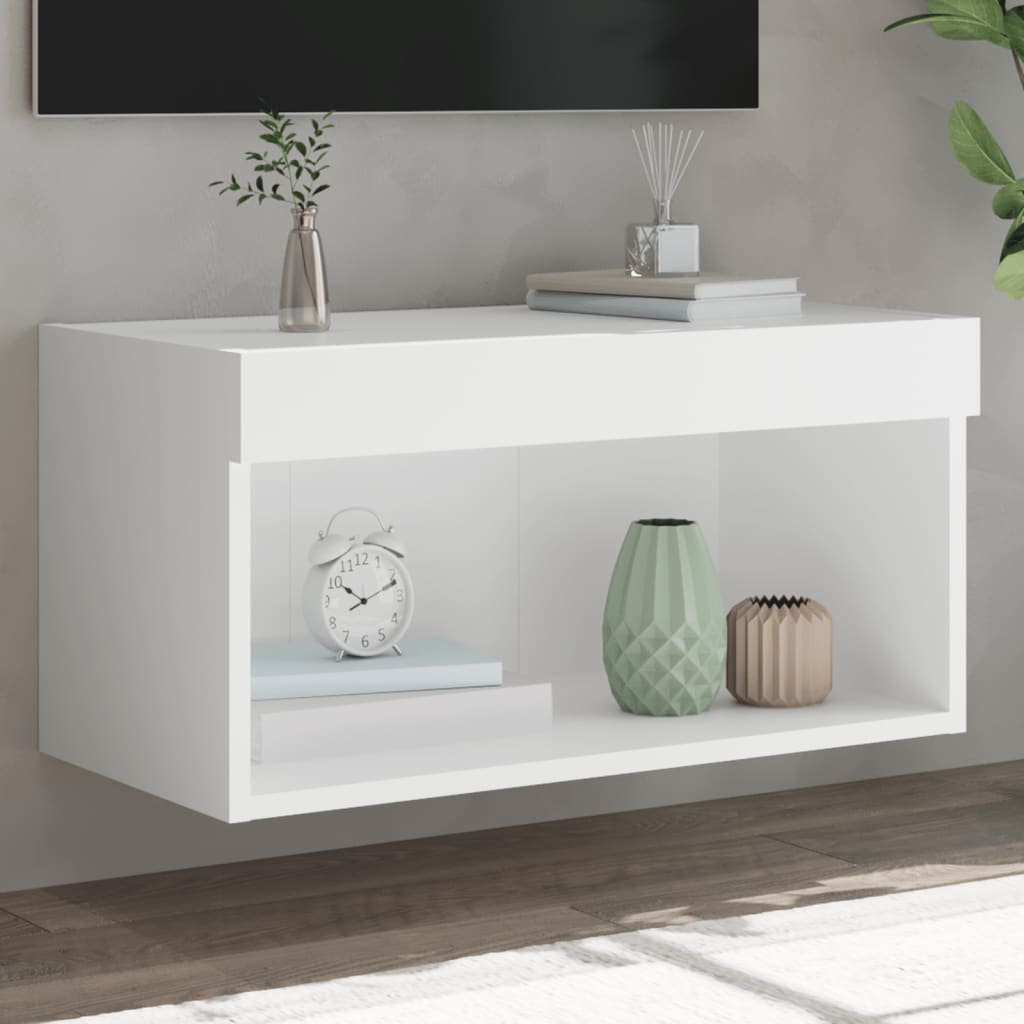 TV skapītis ar LED apgaismojumu, balts, 60x30x30cm