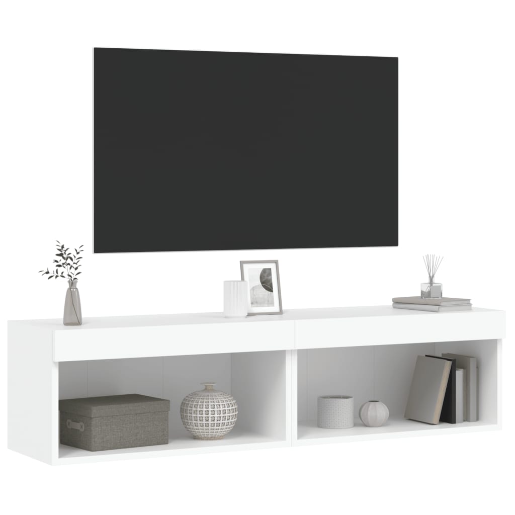 TV spintelės su LED lemputėmis, 2vnt., baltos, 60x30x30cm