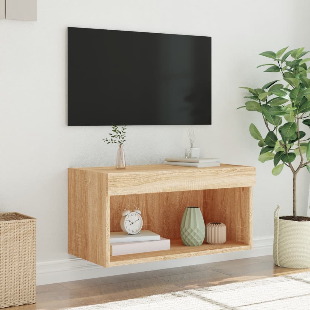TV spintelė su LED lemputėmis, ąžuolo spalvos, 60x30x30cm