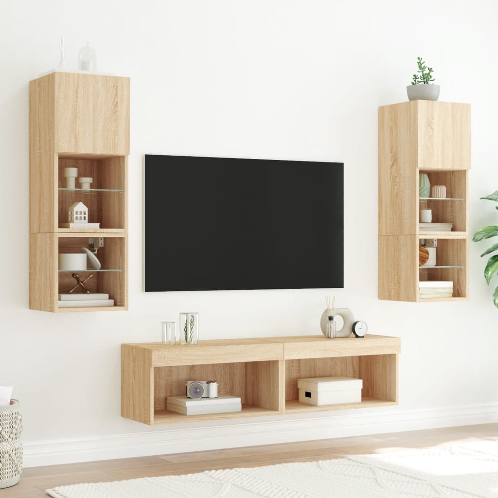 TV skapīši ar LED apgaismojumu, 2 gab., ozolkoka, 60x30x30 cm