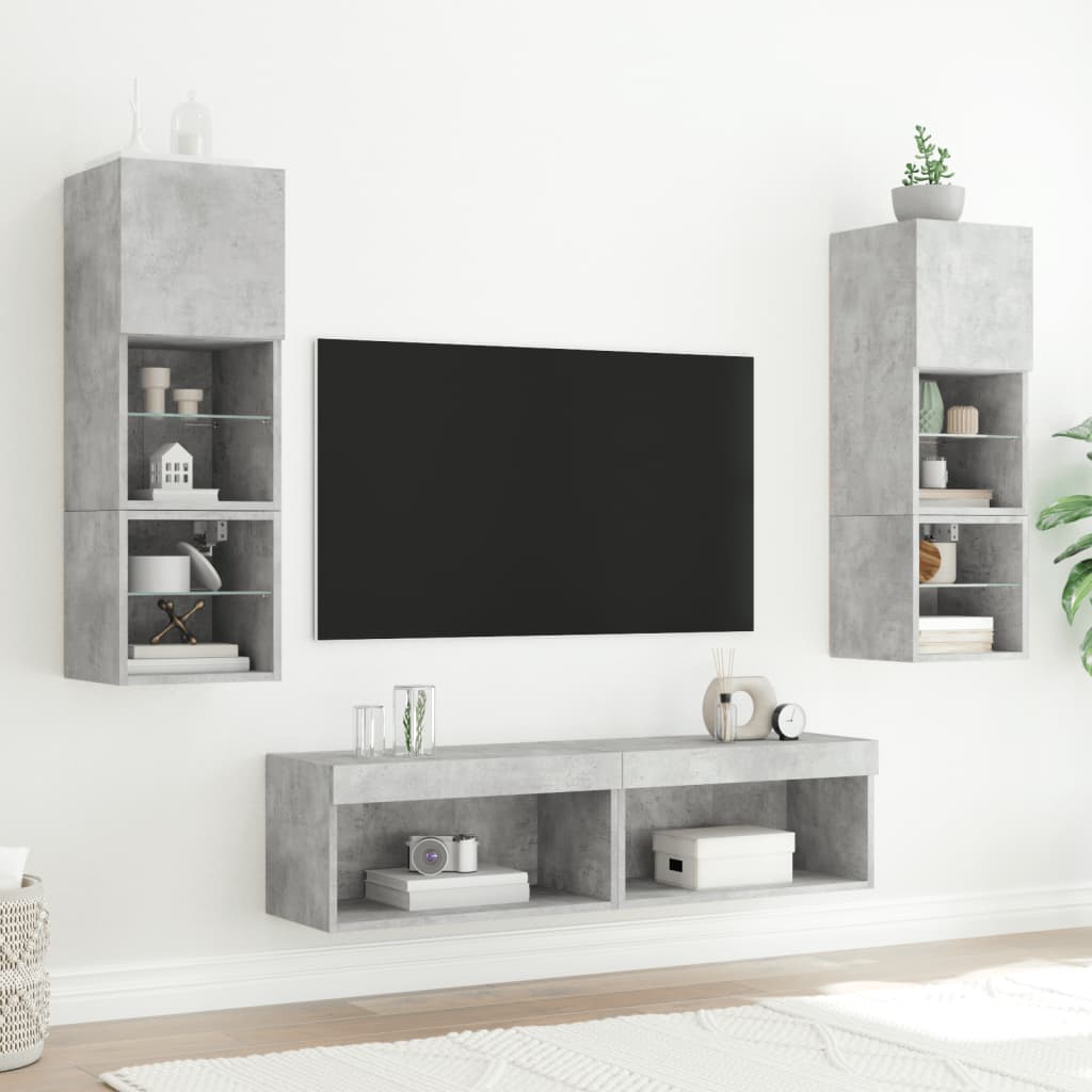 TV skapīši ar LED gaismām, 2 gab., betona krāsā, 60x30x30 cm