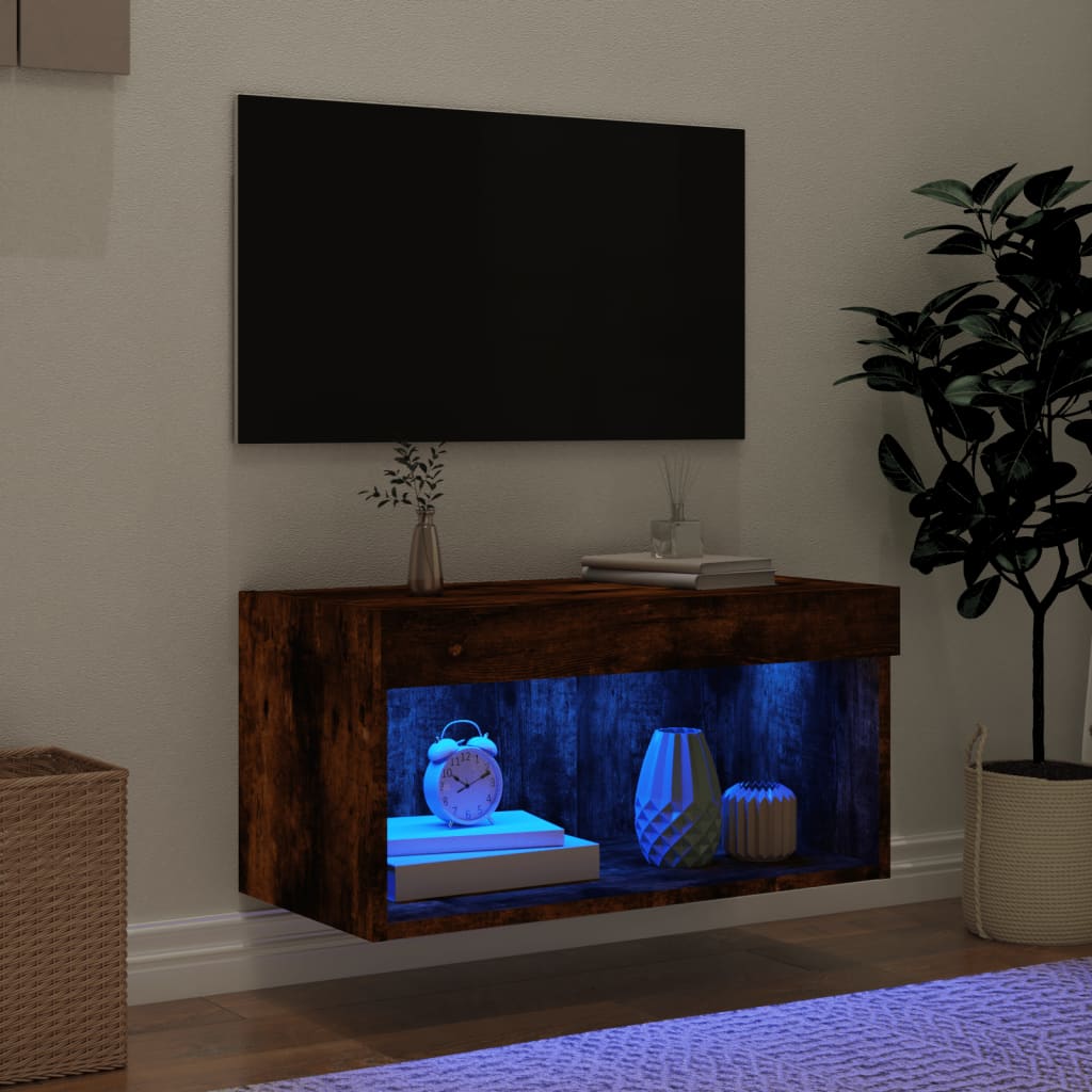 TV spintelė su LED lemputėmis, dūminio ąžuolo, 60x30x30cm