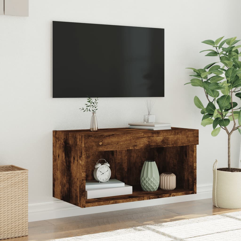 TV spintelė su LED lemputėmis, dūminio ąžuolo, 60x30x30cm