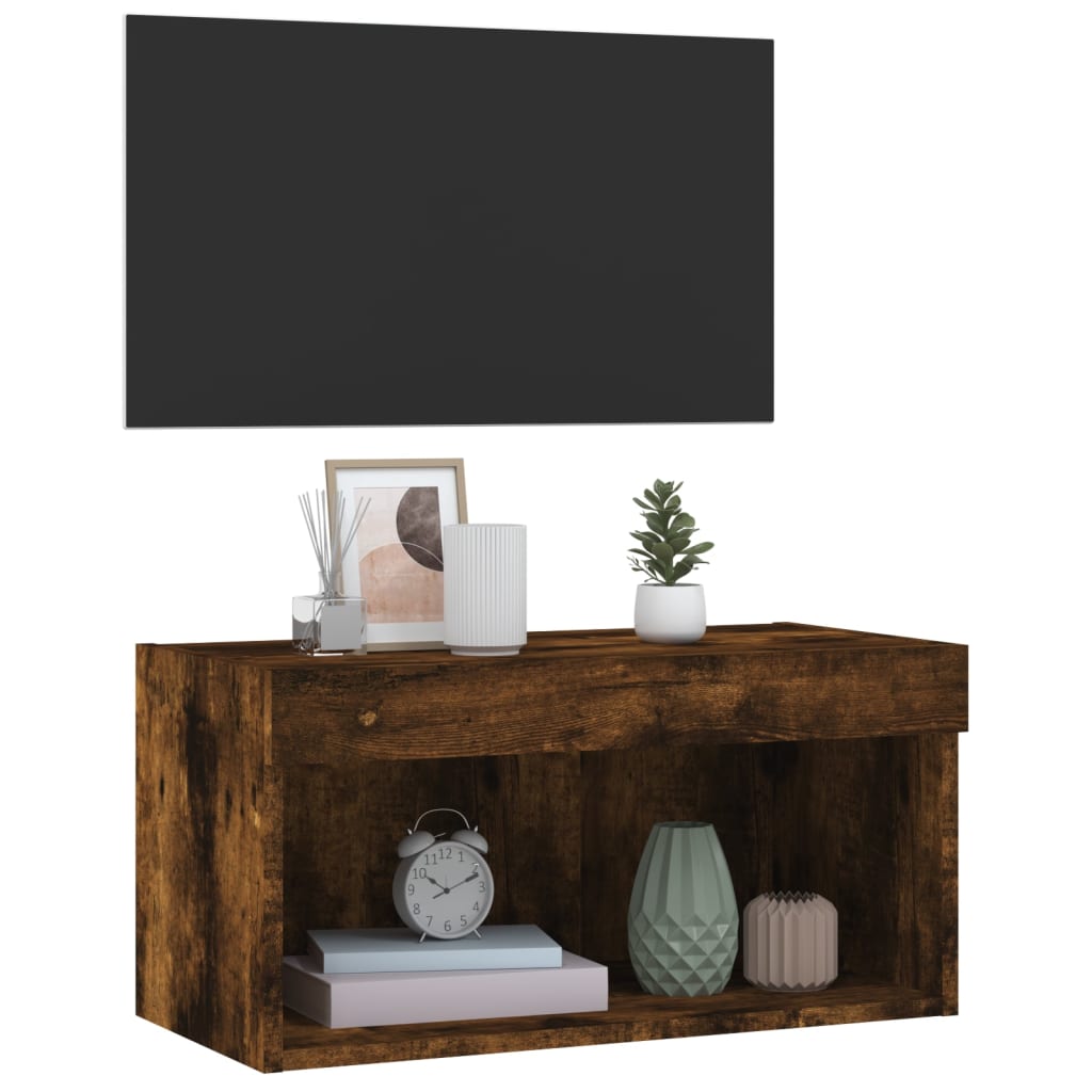 TV spintelė su LED lemputėmis, dūminio ąžuolo, 60x30x30cm