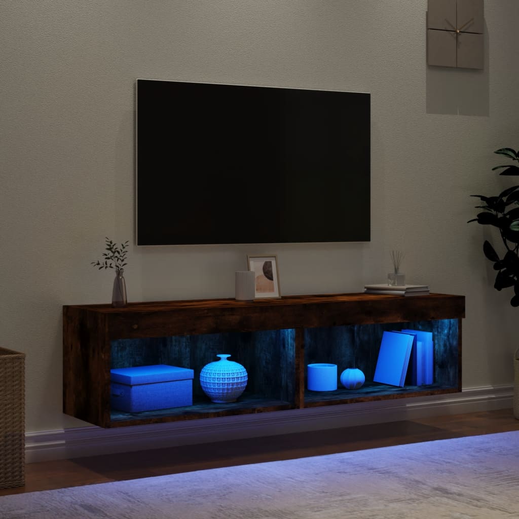 TV Cabinets with LED Lights, 2 pcs., Smoked, 60x30x30cm