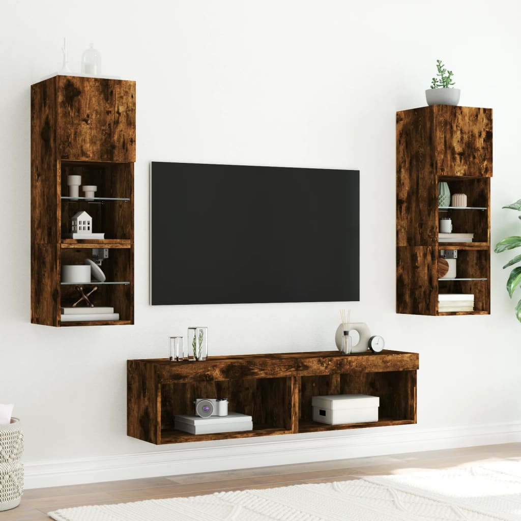 TV Cabinets with LED Lights, 2 pcs., Smoked, 60x30x30cm