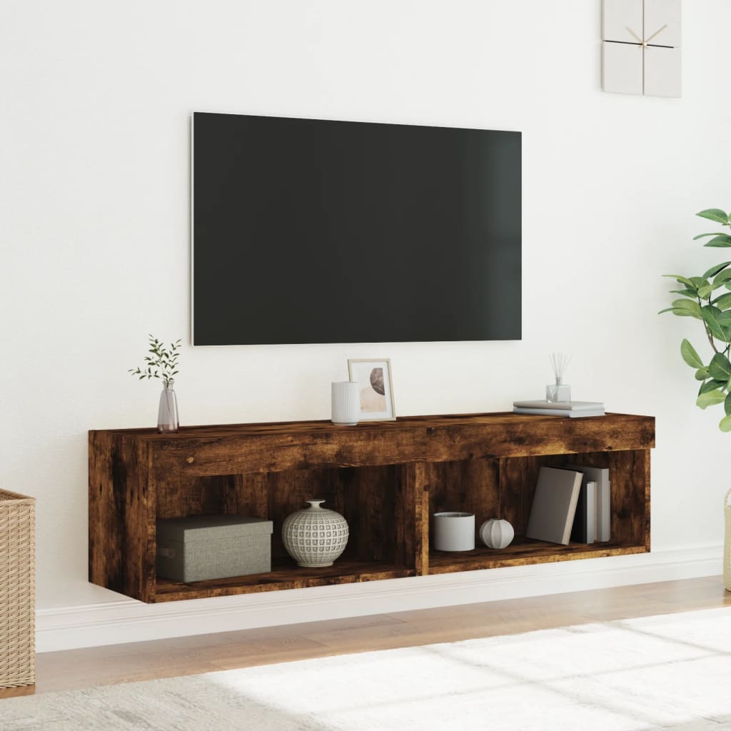 TV Cabinets with LED Lights, 2 pcs., Smoked, 60x30x30cm