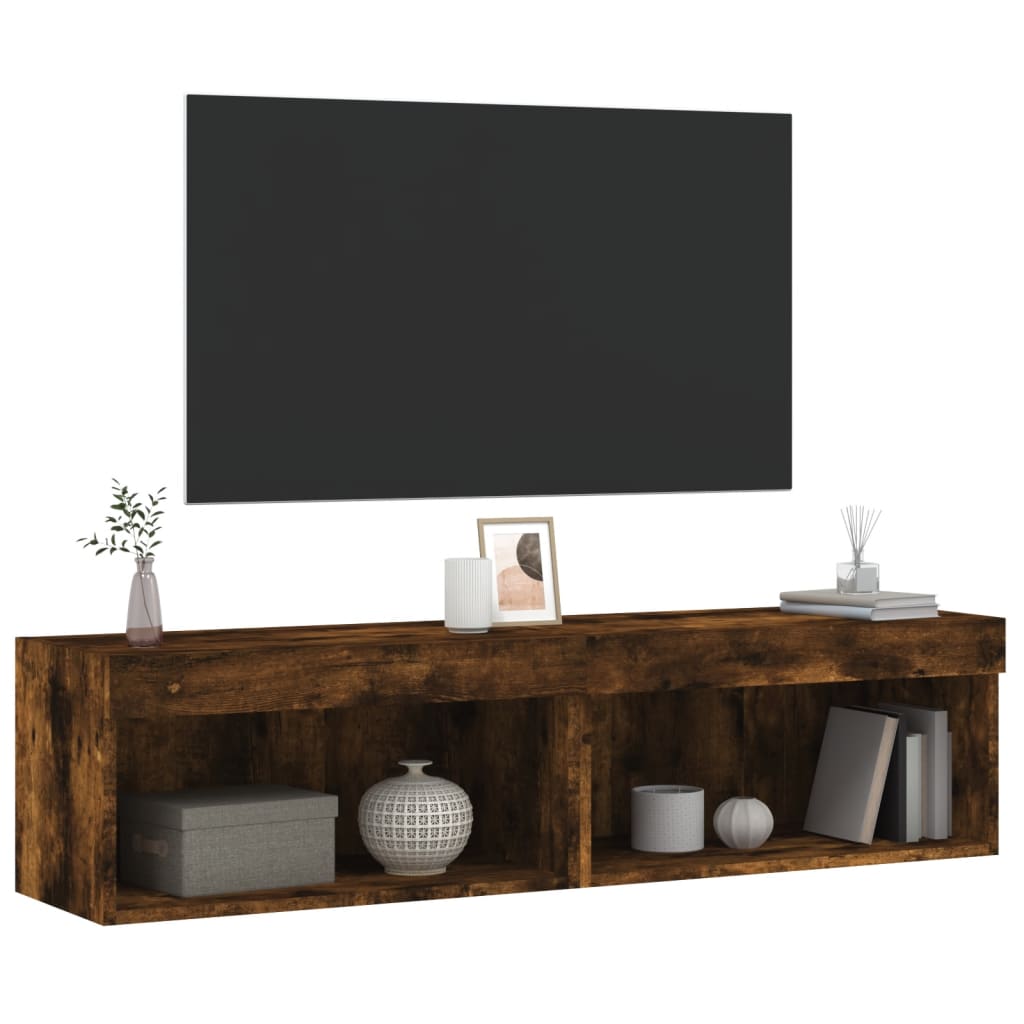 TV Cabinets with LED Lights, 2 pcs., Smoked, 60x30x30cm
