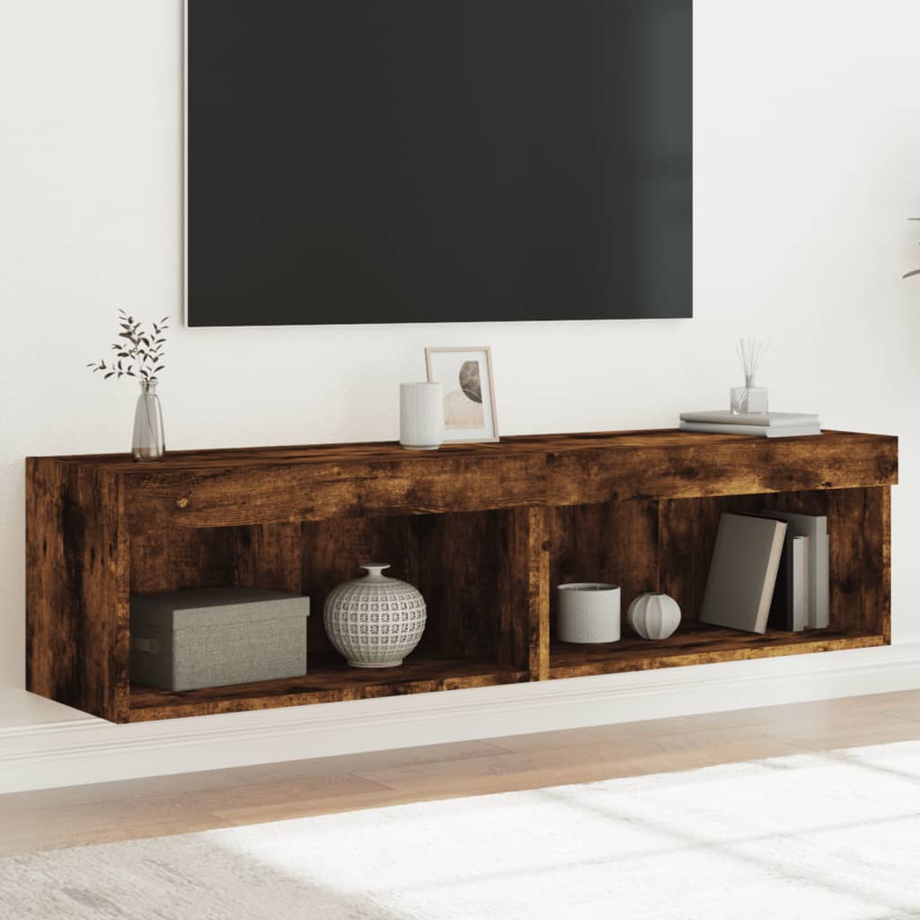 TV Cabinets with LED Lights, 2 pcs., Smoked, 60x30x30cm