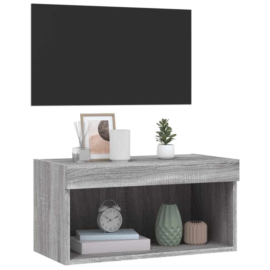 TV spintelė su LED lemputėmis, pilka ąžuolo, 60x30x30cm