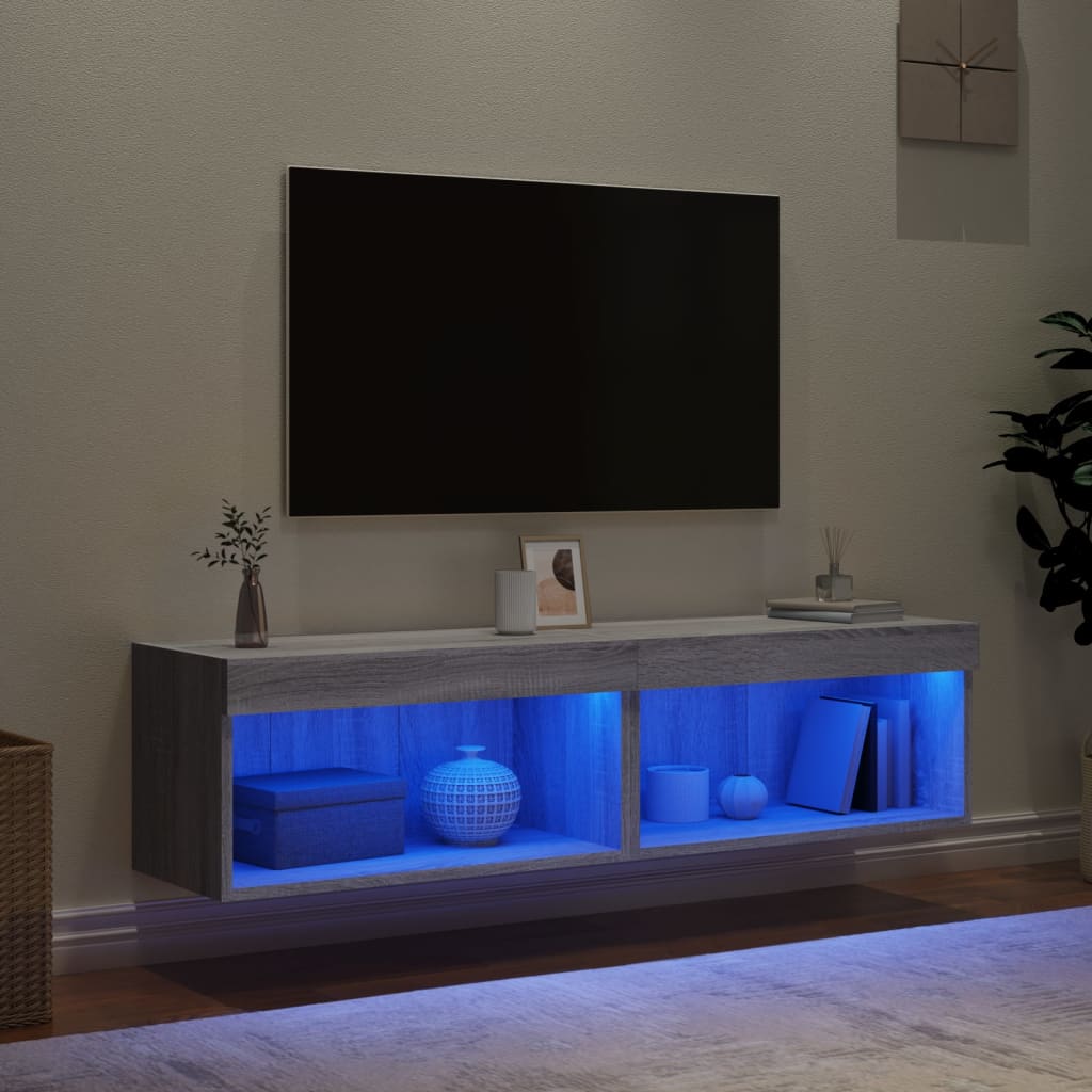 TV cabinet with LED lights, 2 pcs, grey oak, 60x30x30cm