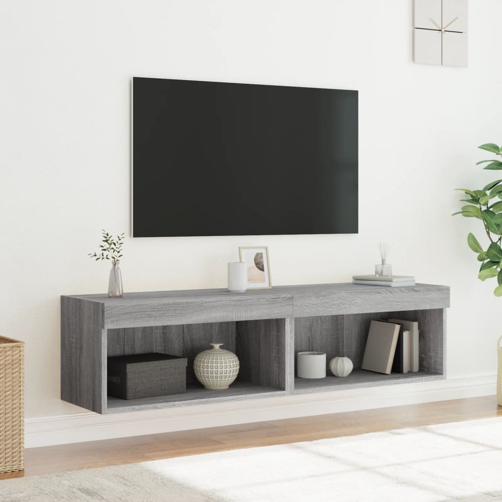 TV cabinet with LED lights, 2 pcs, grey oak, 60x30x30cm