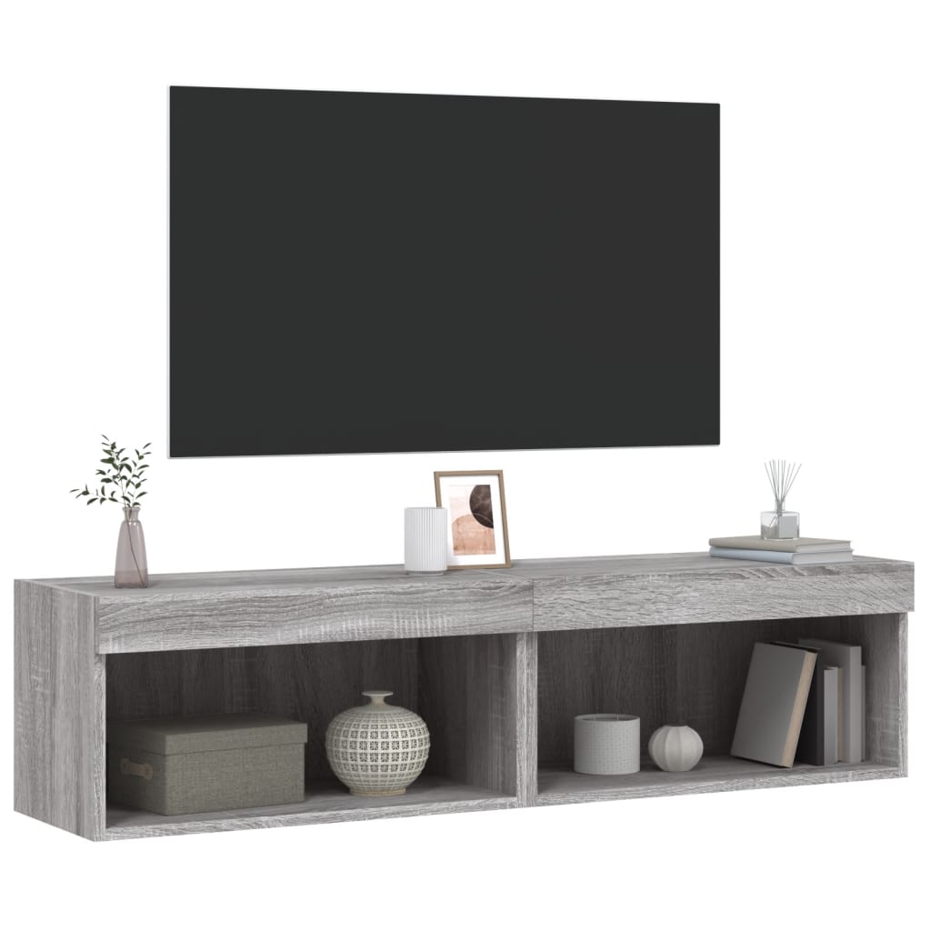 TV cabinet with LED lights, 2 pcs, grey oak, 60x30x30cm
