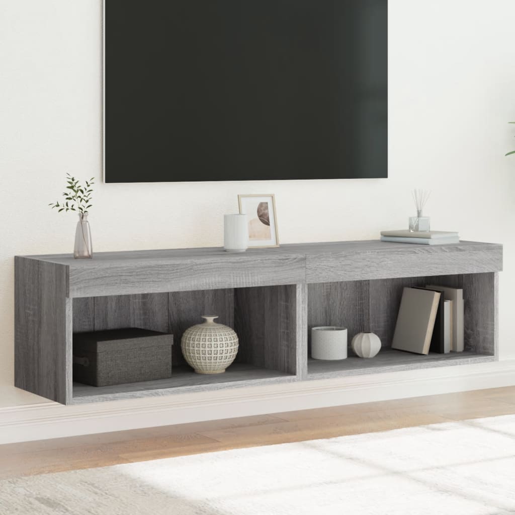 TV cabinet with LED lights, 2 pcs, grey oak, 60x30x30cm