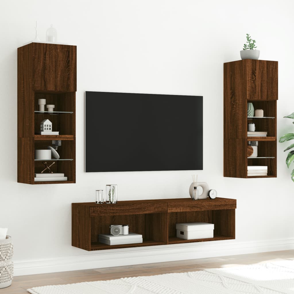 TV spintelė su LED lemputėmis, ruda ąžuolo, 60x30x30cm