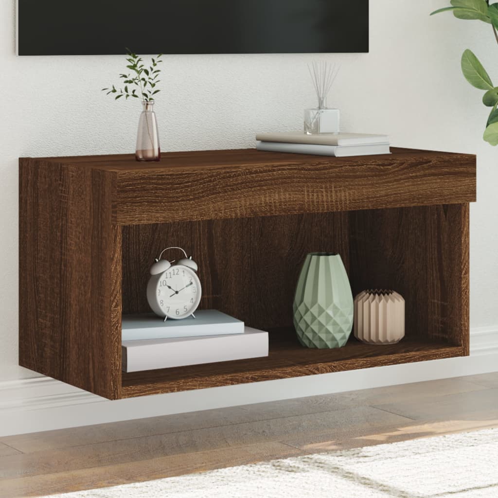 TV spintelė su LED lemputėmis, ruda ąžuolo, 60x30x30cm
