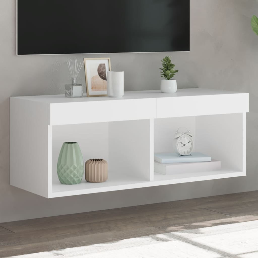 TV spintelė su LED lemputėmis, baltos spalvos, 80x30x30cm