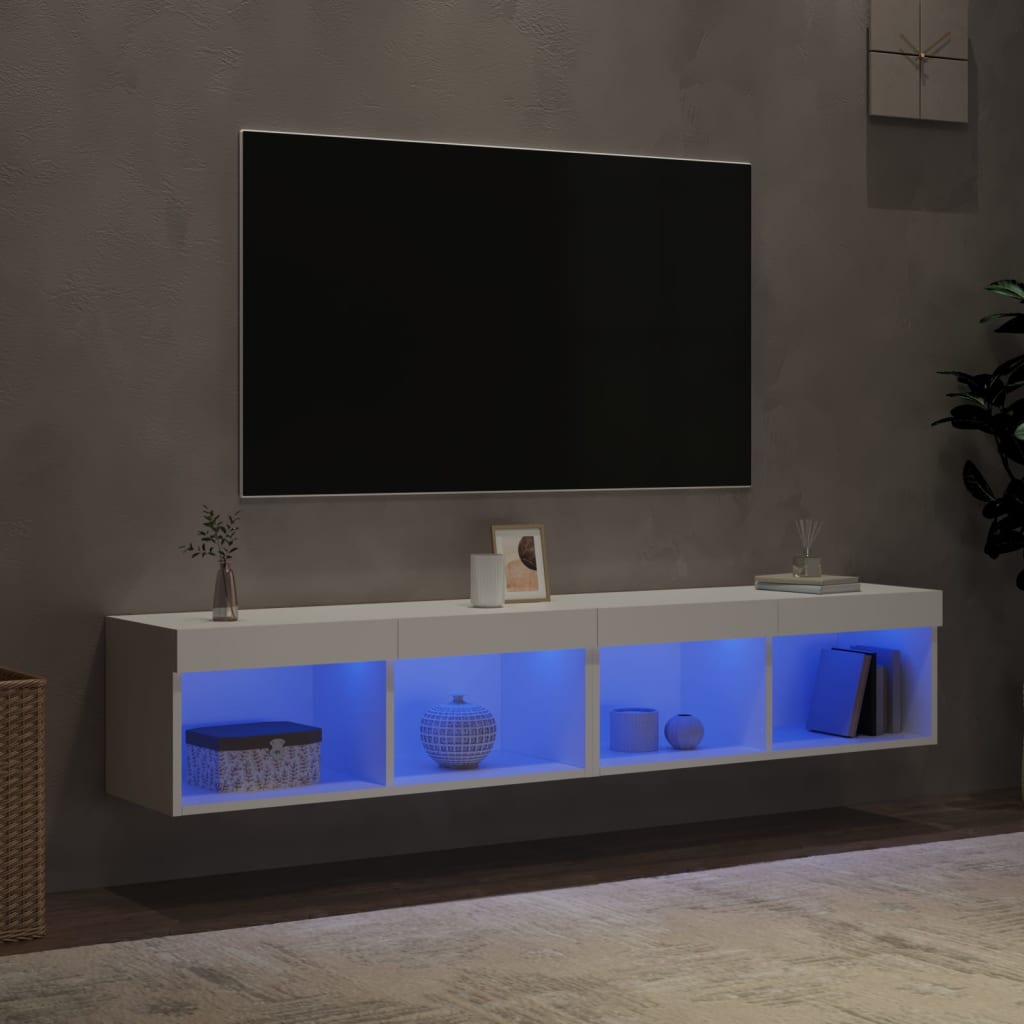 TV skapīši ar LED gaismām, 2 gab., balti, 80x30x30 cm
