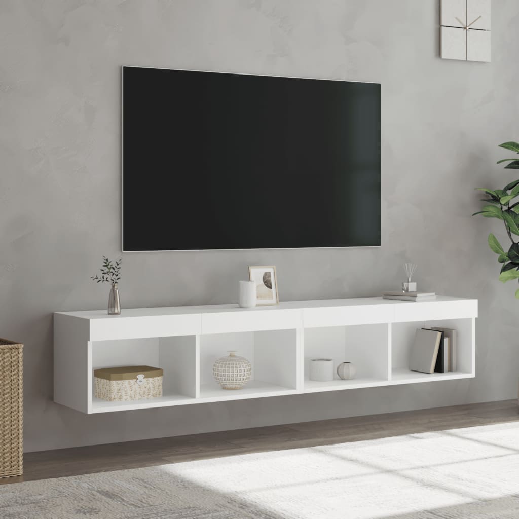TV skapīši ar LED gaismām, 2 gab., balti, 80x30x30 cm