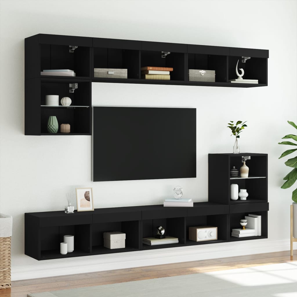 TV spintelė su LED lemputėmis, juodos spalvos, 80x30x30cm
