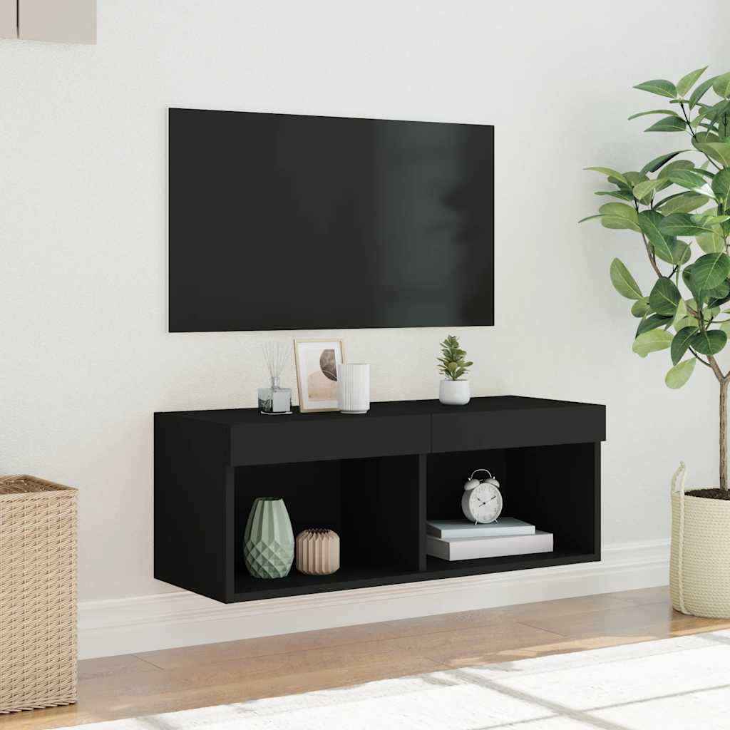 Televizora skapītis ar LED apgaismojumu, melns, 80x30x30 cm