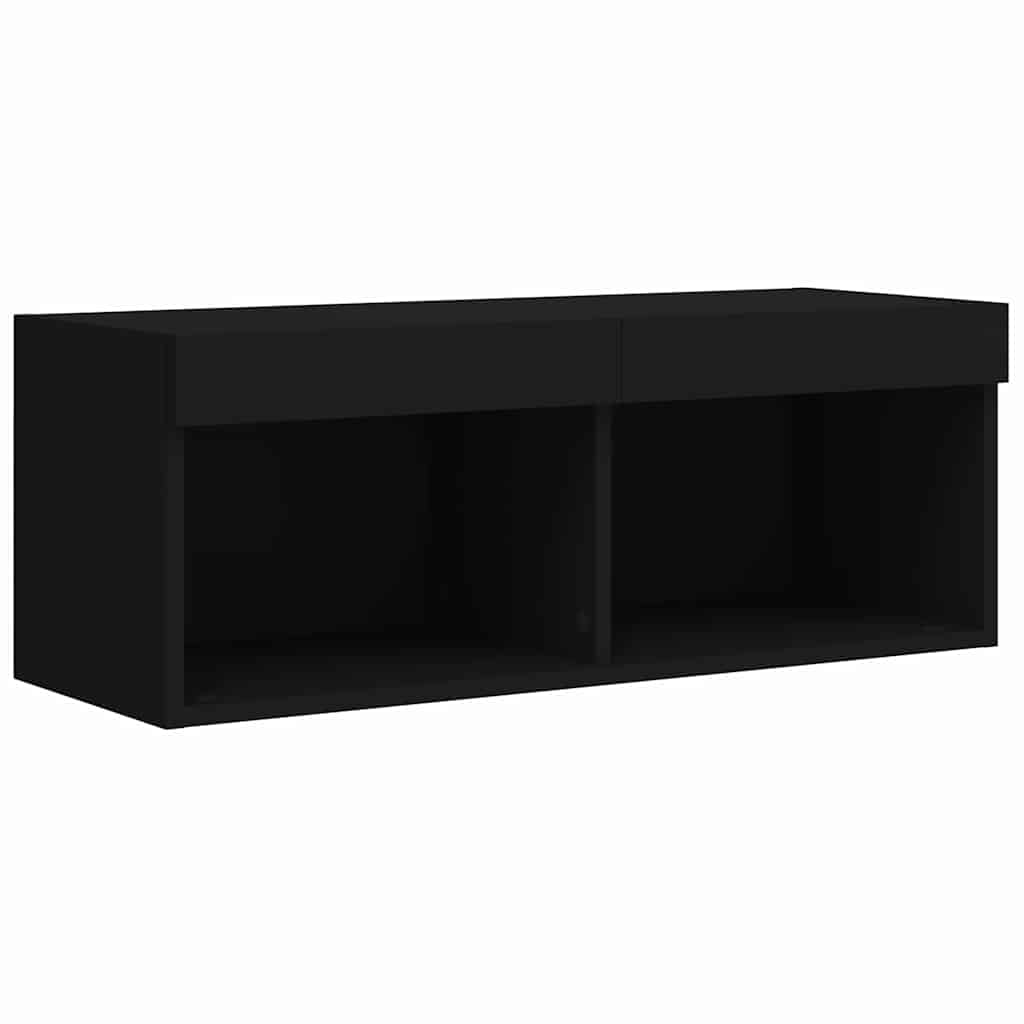 Televizora skapītis ar LED apgaismojumu, melns, 80x30x30 cm