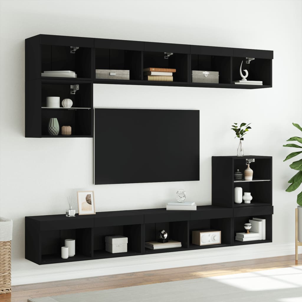 TV spintelės su LED lemputėmis, 2vnt., juodos, 80x30x30cm
