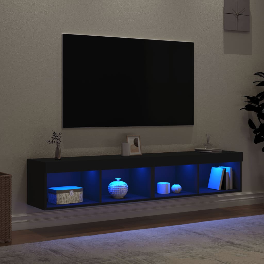 TV spintelės su LED lemputėmis, 2vnt., juodos, 80x30x30cm