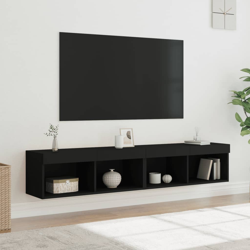 TV spintelės su LED lemputėmis, 2vnt., juodos, 80x30x30cm