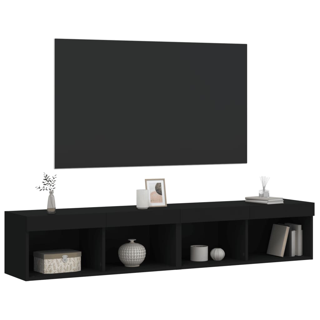 TV spintelės su LED lemputėmis, 2vnt., juodos, 80x30x30cm