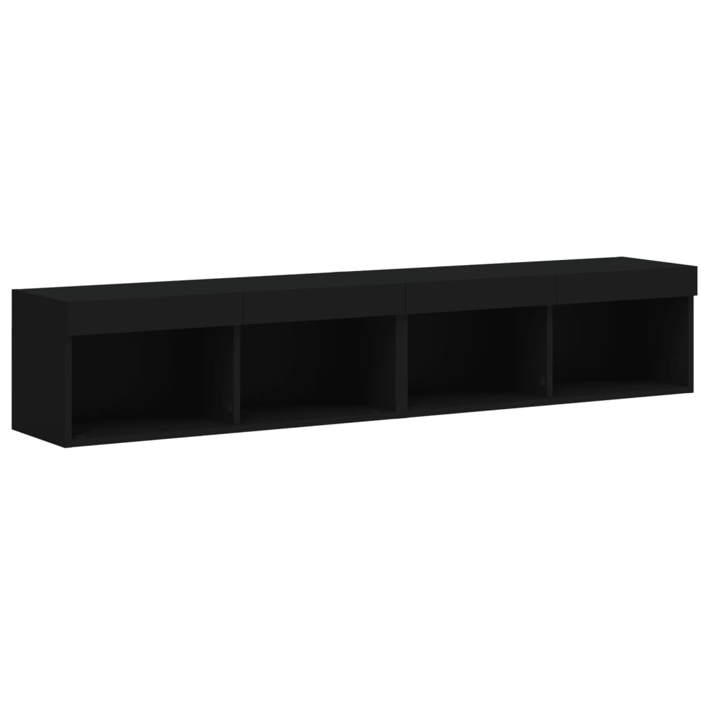TV spintelės su LED lemputėmis, 2vnt., juodos, 80x30x30cm