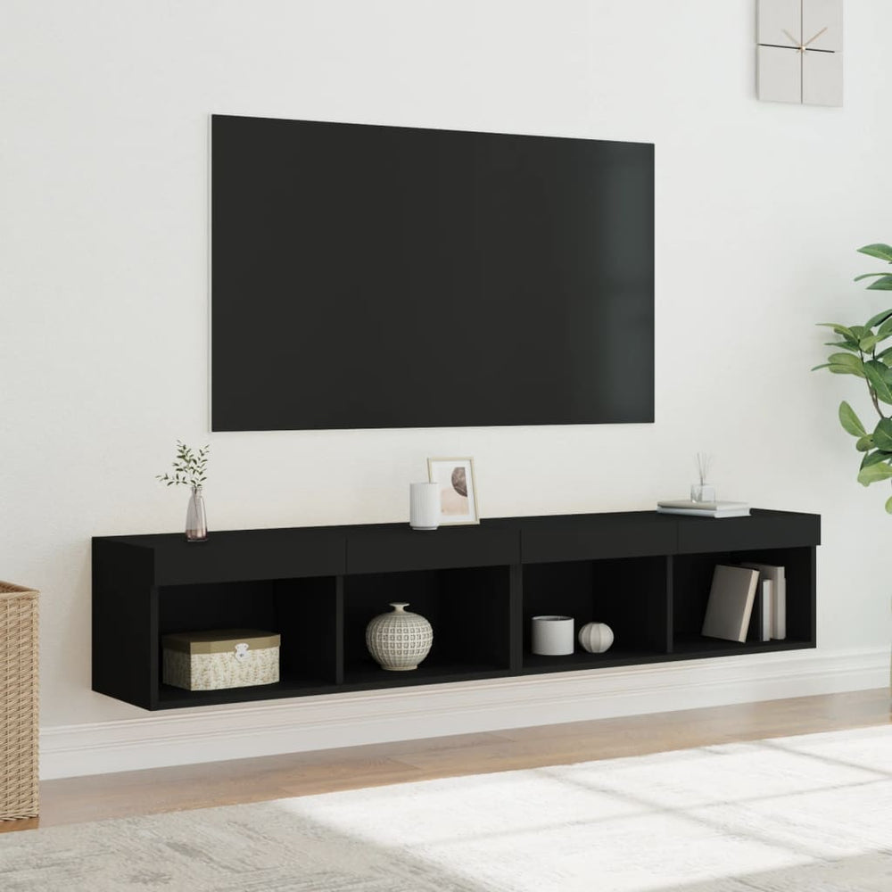 TV spintelės su LED lemputėmis, 2vnt., juodos, 80x30x30cm