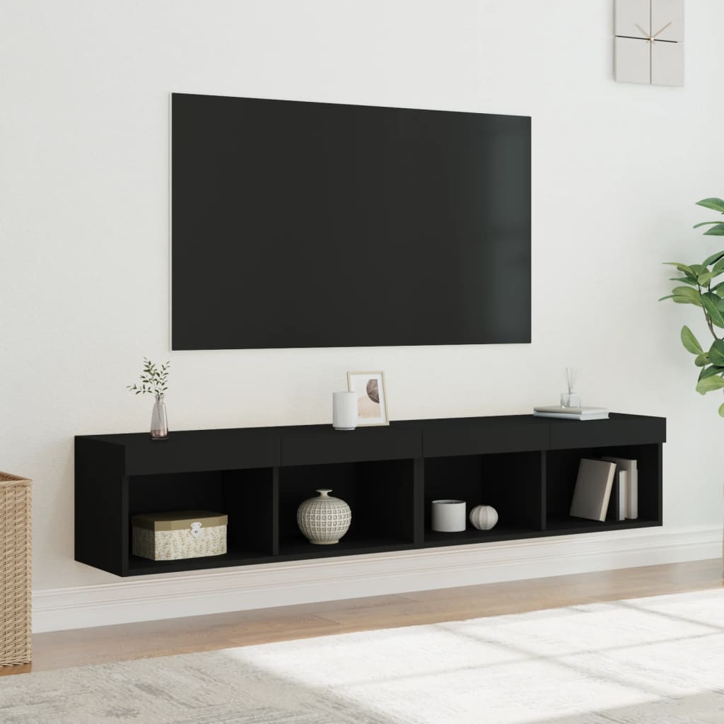 TV spintelės su LED lemputėmis, 2vnt., juodos, 80x30x30cm
