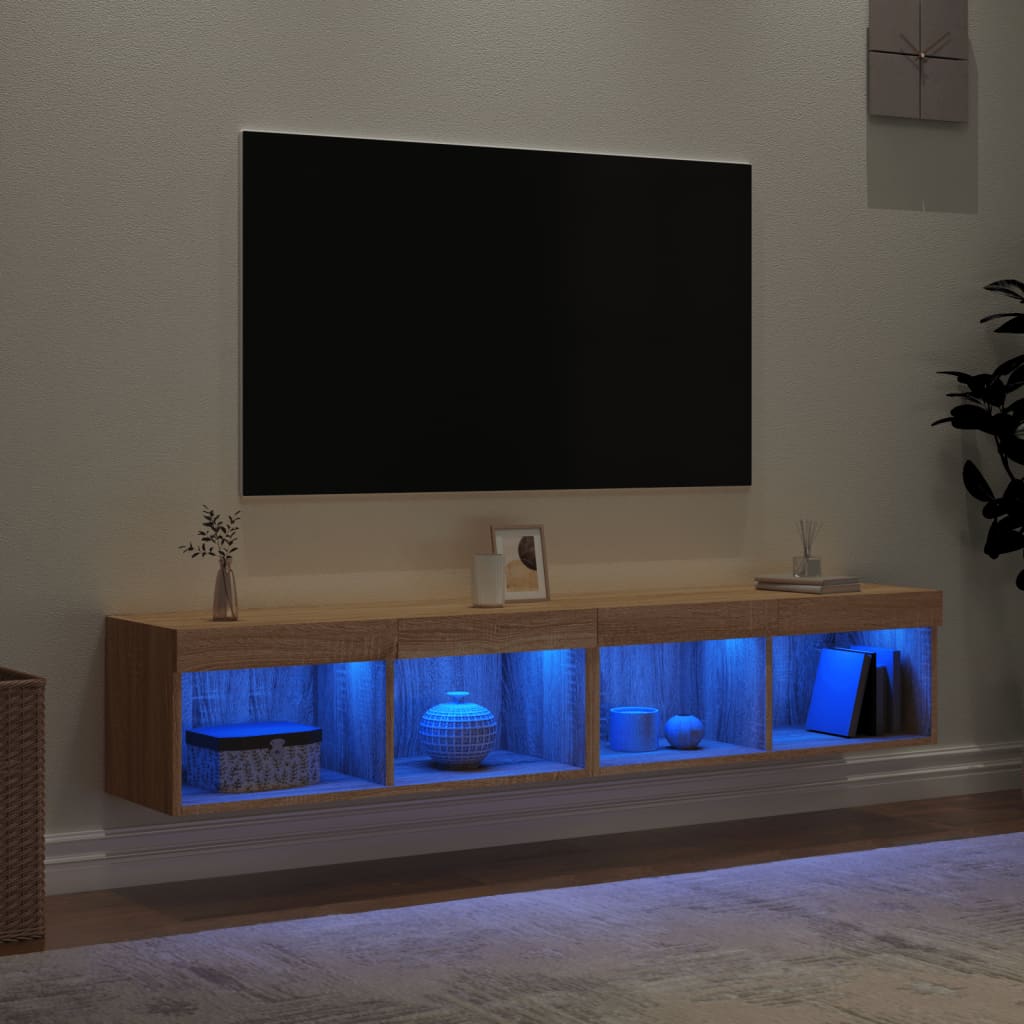 TV cabinets with LED lights, 2 pcs, oak, 80x30x30cm