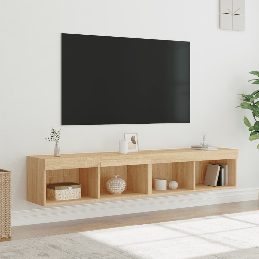 TV cabinets with LED lights, 2 pcs, oak, 80x30x30cm