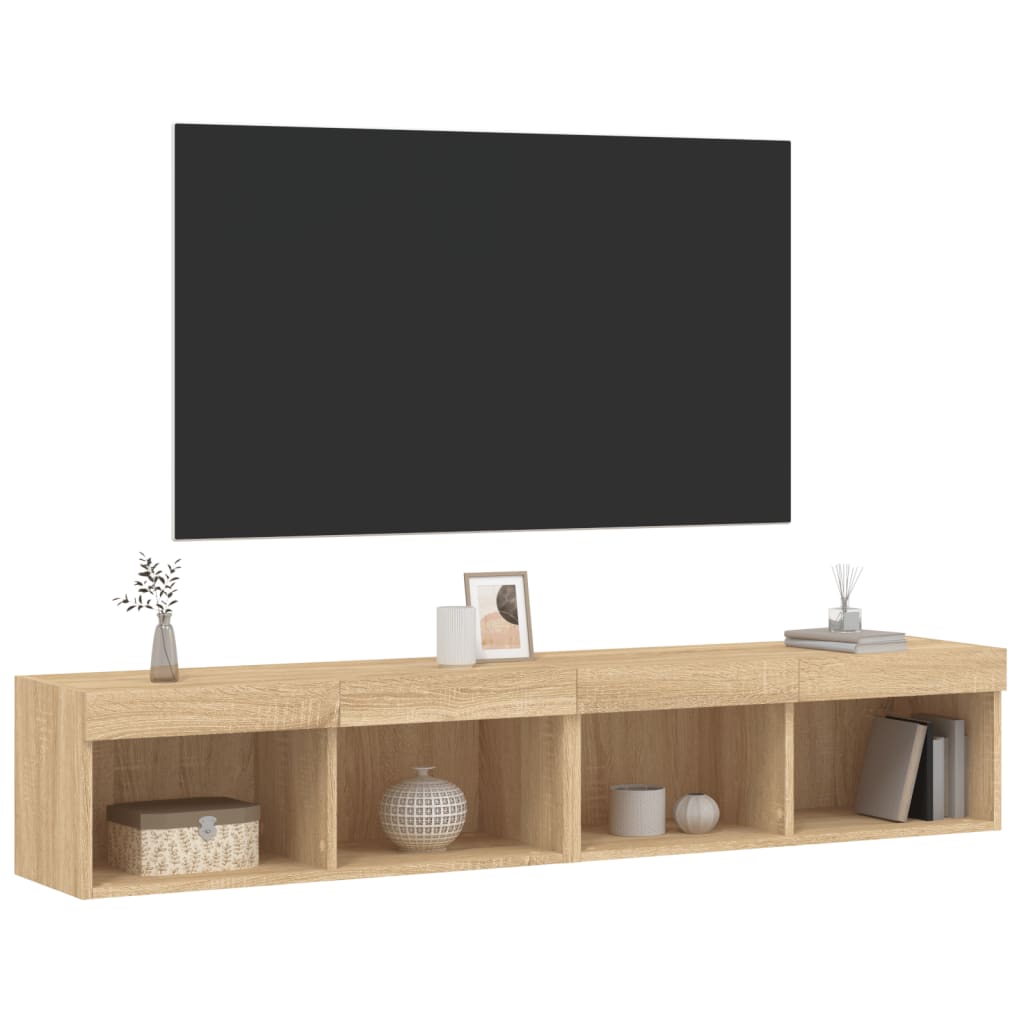 TV cabinets with LED lights, 2 pcs, oak, 80x30x30cm