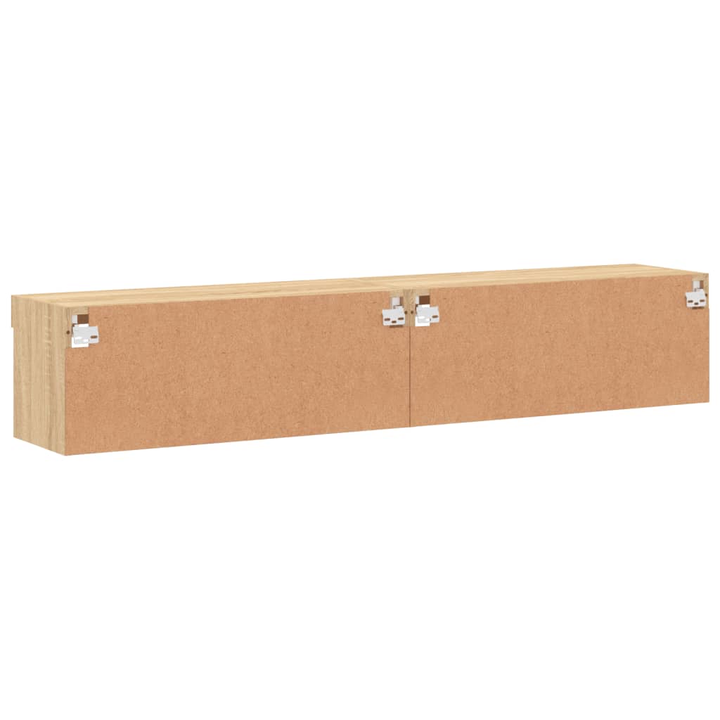 TV cabinets with LED lights, 2 pcs, oak, 80x30x30cm