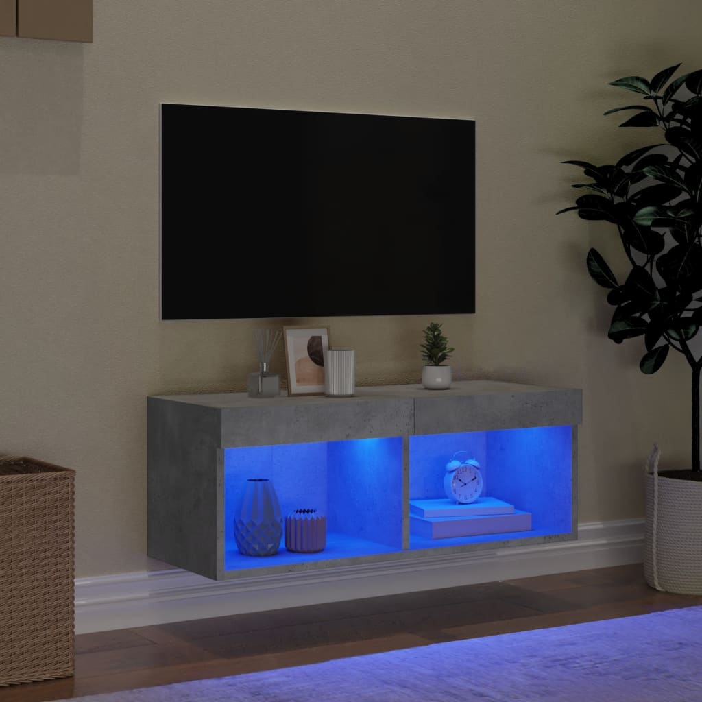TV skapītis ar LED apgaismojumu, betona pelēks, 80x30x30 cm