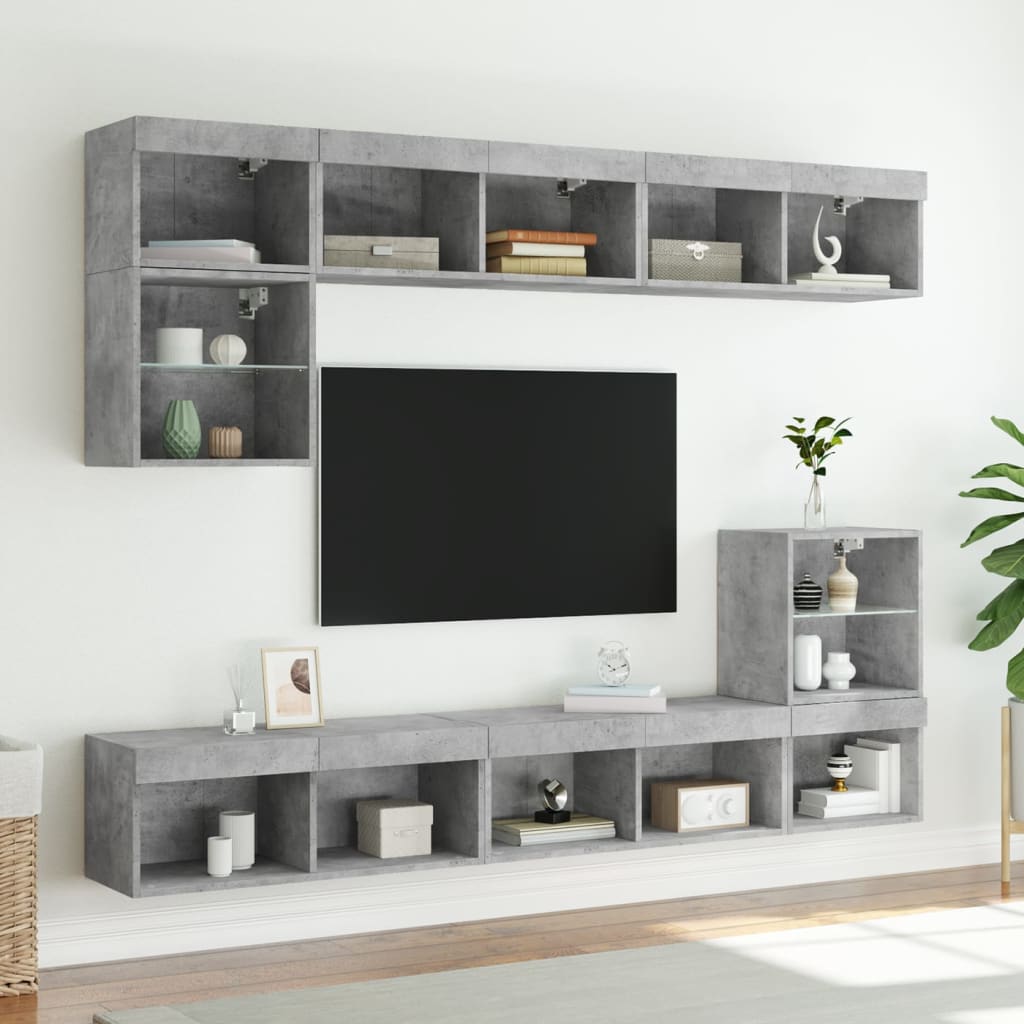 TV skapītis ar LED apgaismojumu, betona pelēks, 80x30x30 cm