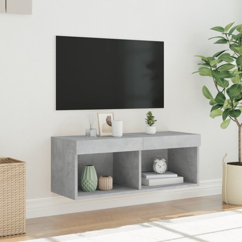 TV skapītis ar LED apgaismojumu, betona pelēks, 80x30x30 cm